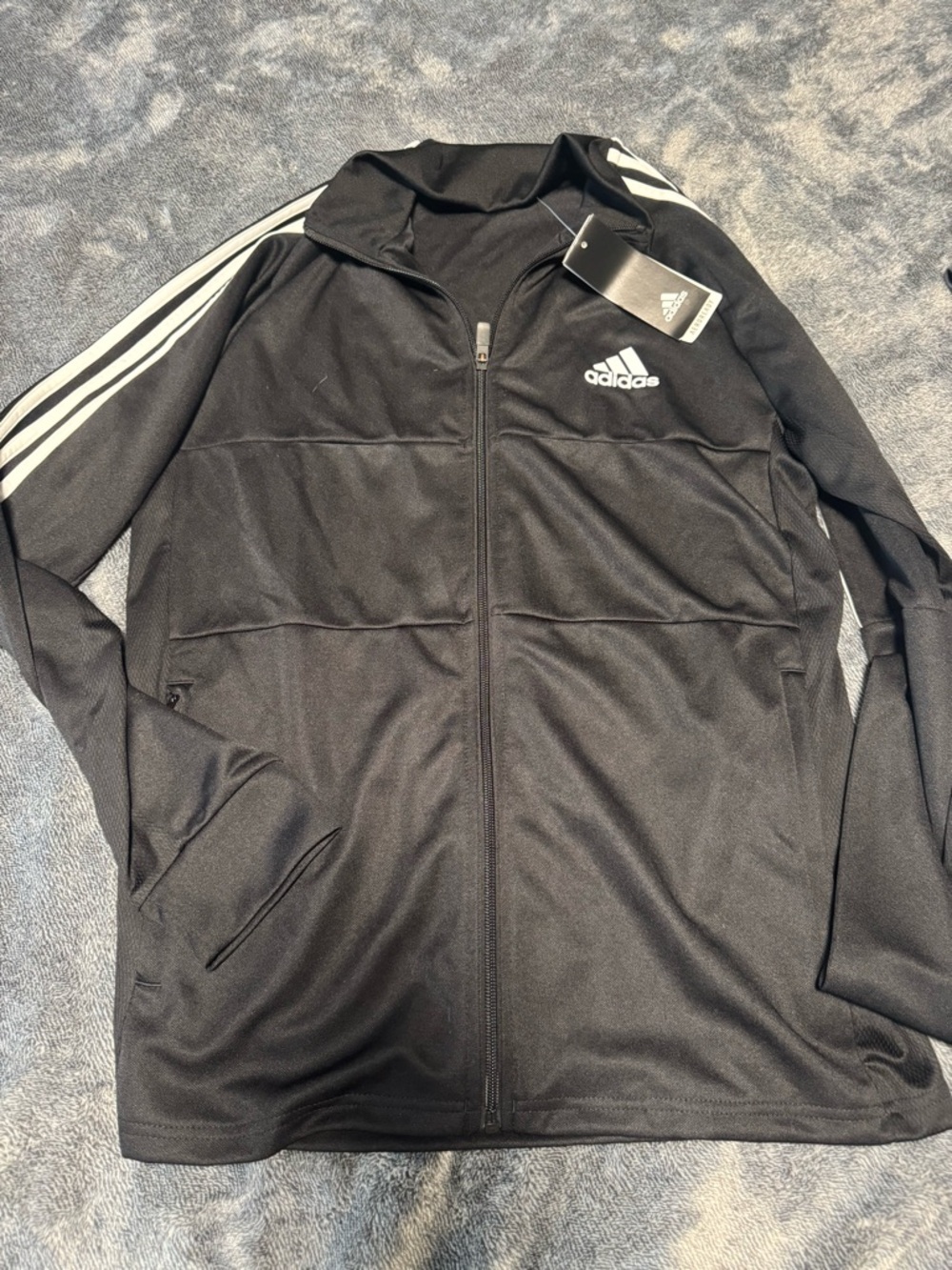 adidas Black Full-Zip Track Jacket with White Three Stripes